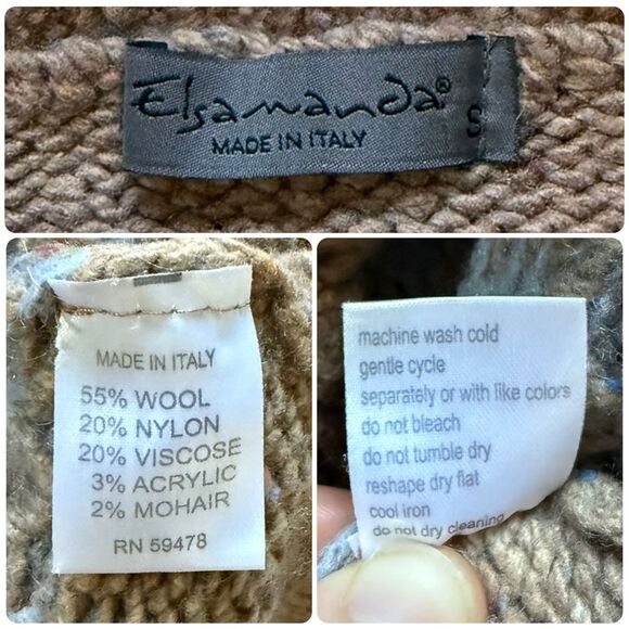 Elsamanda Vintage Italian Wool Blend Fair Isle Sweater in Brown/Blue - Small - Picture 6 of 7